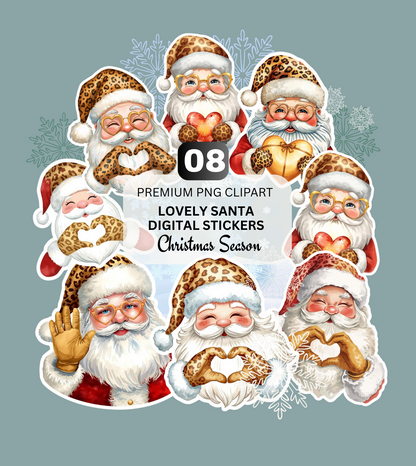 Cute Santa Heat - Christmas Clipart Digital Stickers | 08 PNG Files