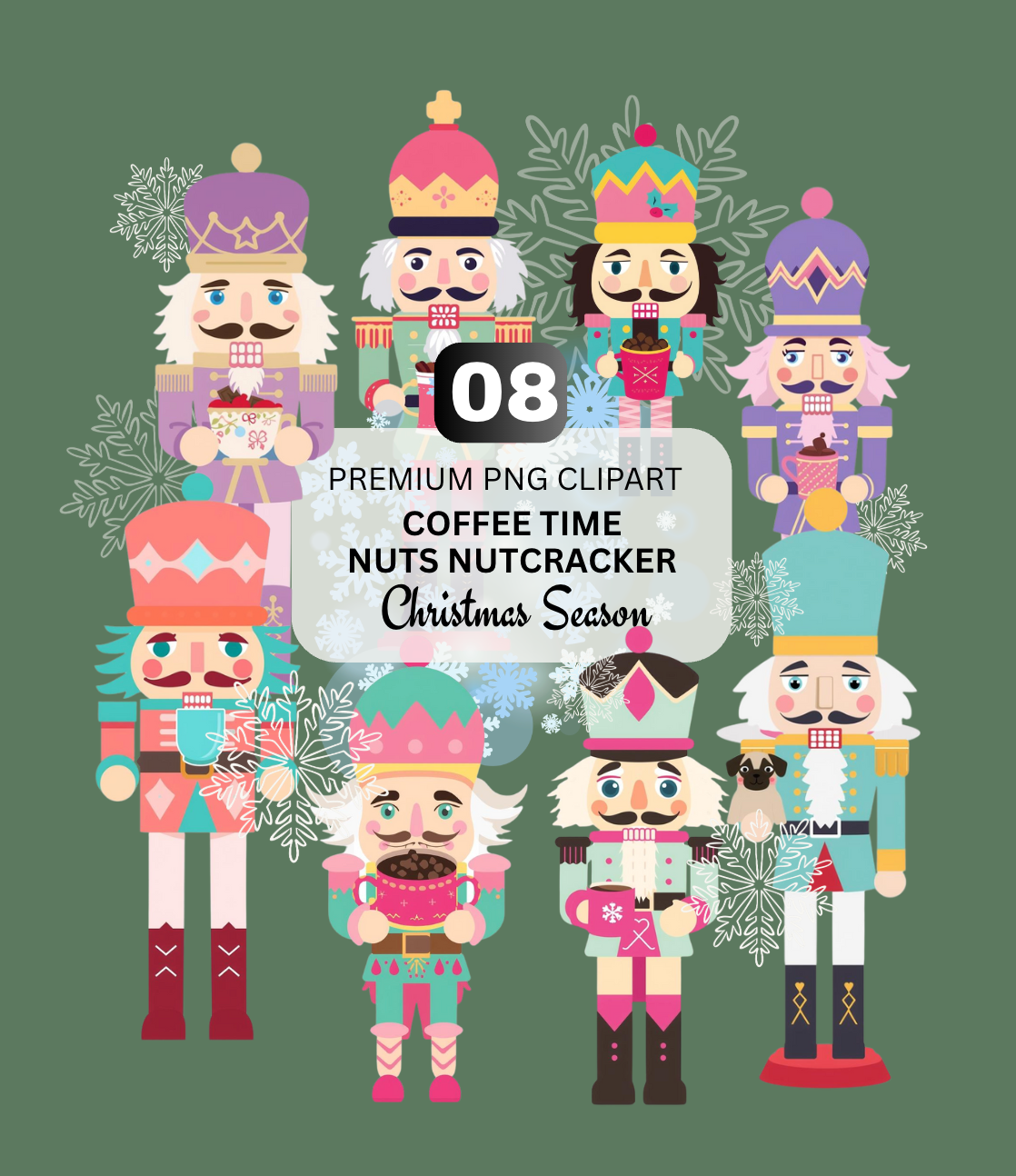 Coffee Time Nuts Nutcracker - Christmas Clipart | 08 PNG Files
