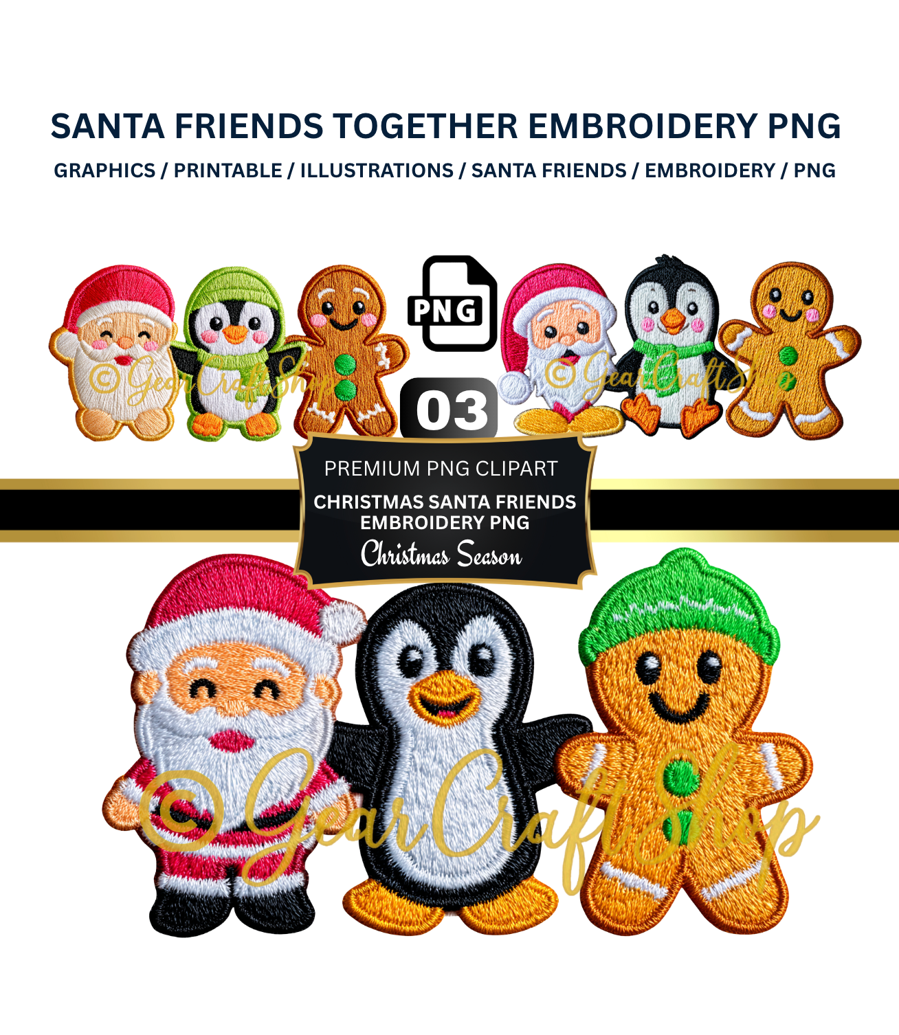 Funny Santa friends Embroidery Art - Christmas 03 PNG File