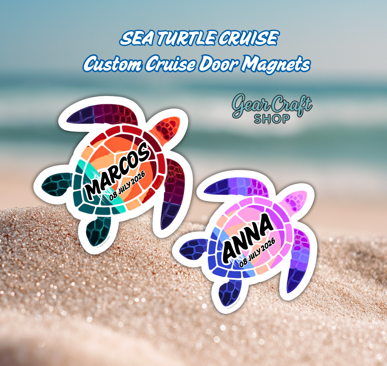 Sea Turtle Personalized Cruise Door Magnets 2 colors