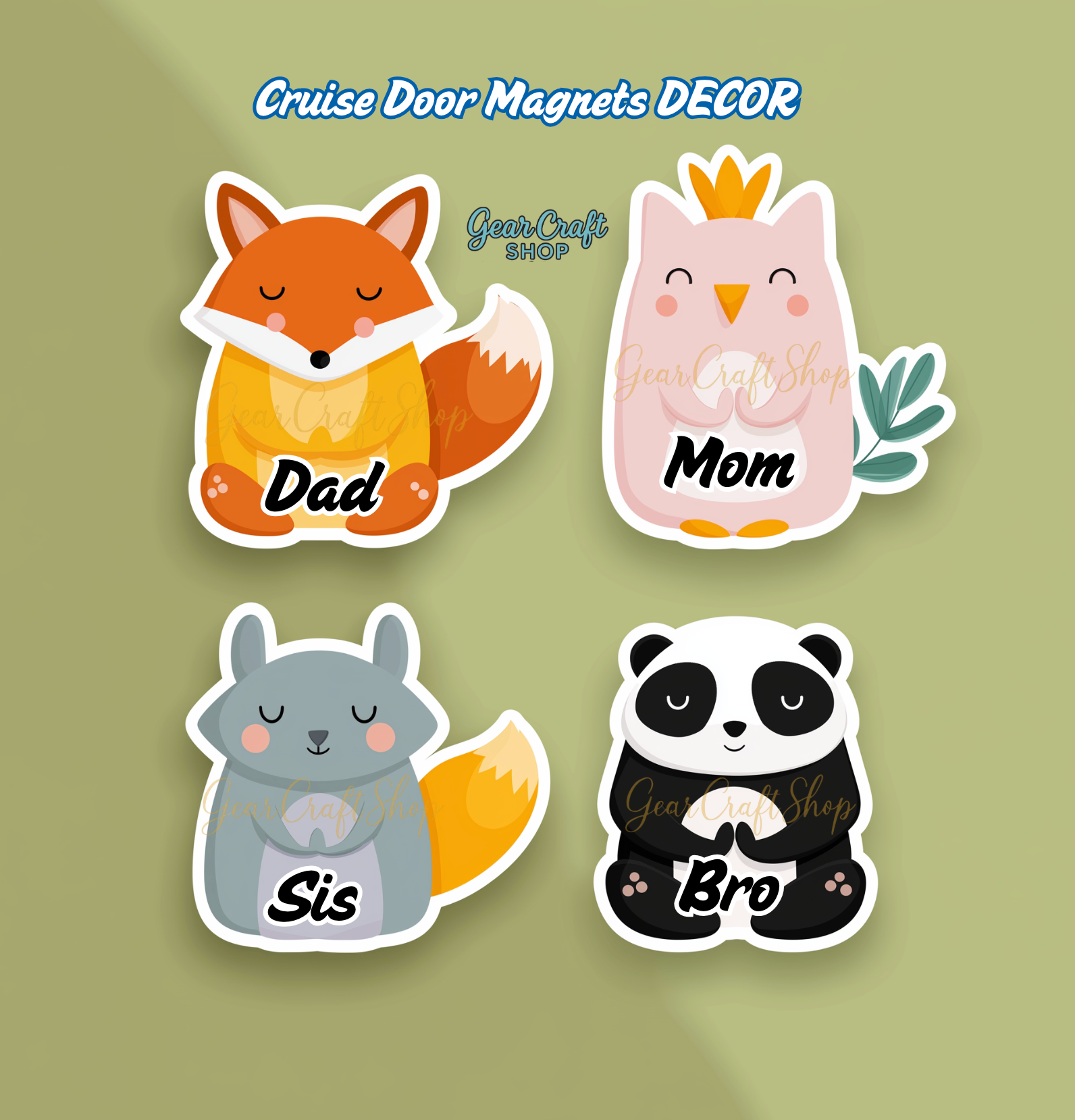 Personalized Yoga Animal Cruise Door Magnets - Set of 4 - 5 inch