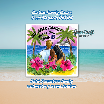 Custom Family Cruise Magnet – Unique and cute Watercolor Up to 5 Members