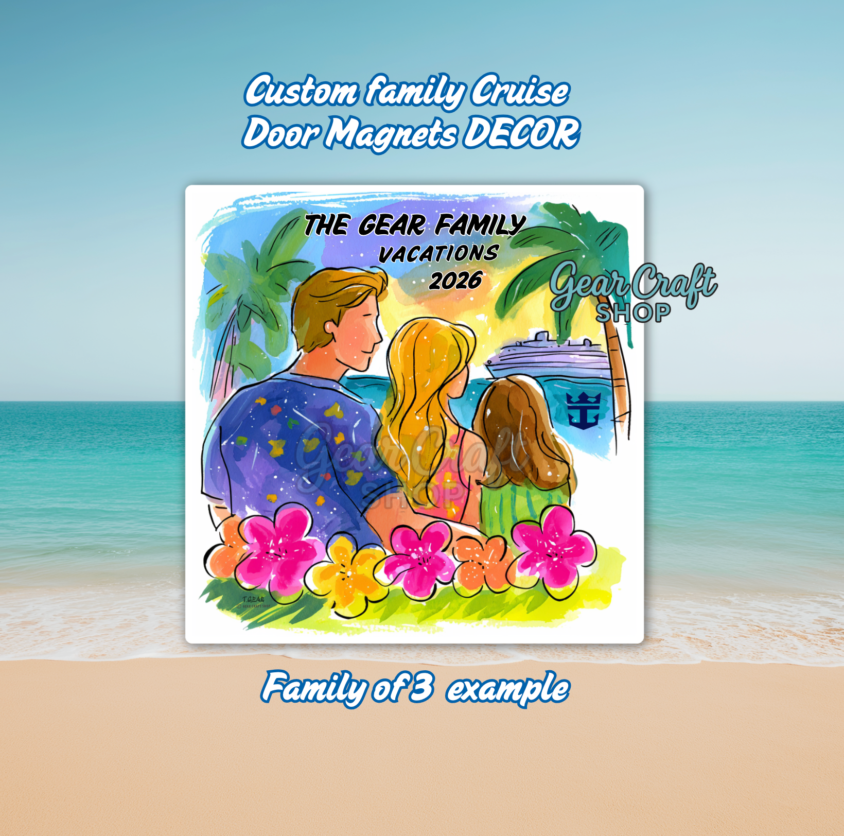 Custom Family Cruise Magnet – Unique and cute Watercolor Up to 5 Members