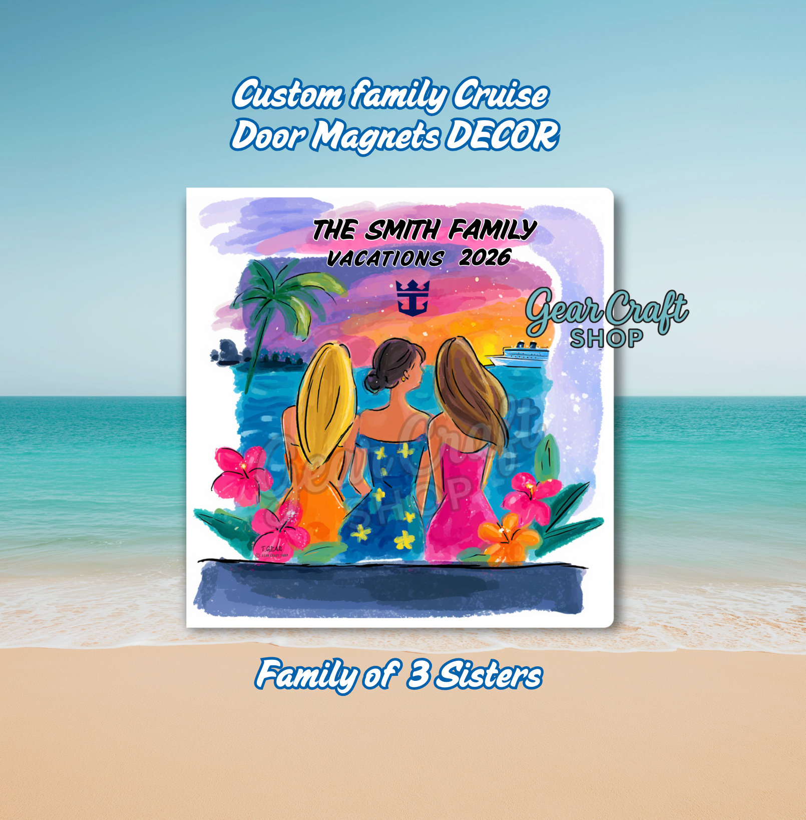 Custom Family Cruise Magnet – Unique and cute Watercolor Up to 5 Members