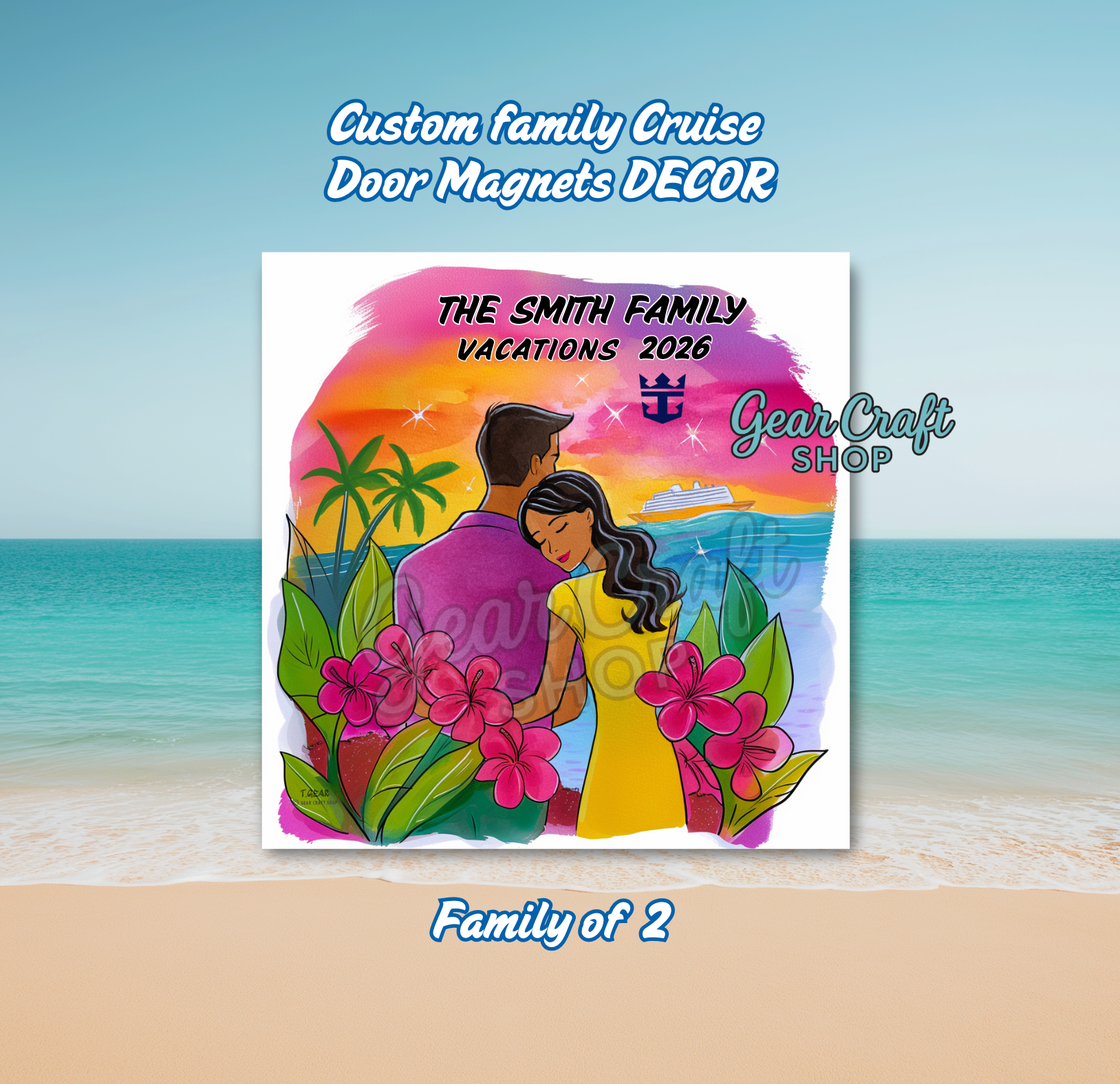 Custom Family Cruise Magnet – Unique and cute Watercolor Up to 5 Members
