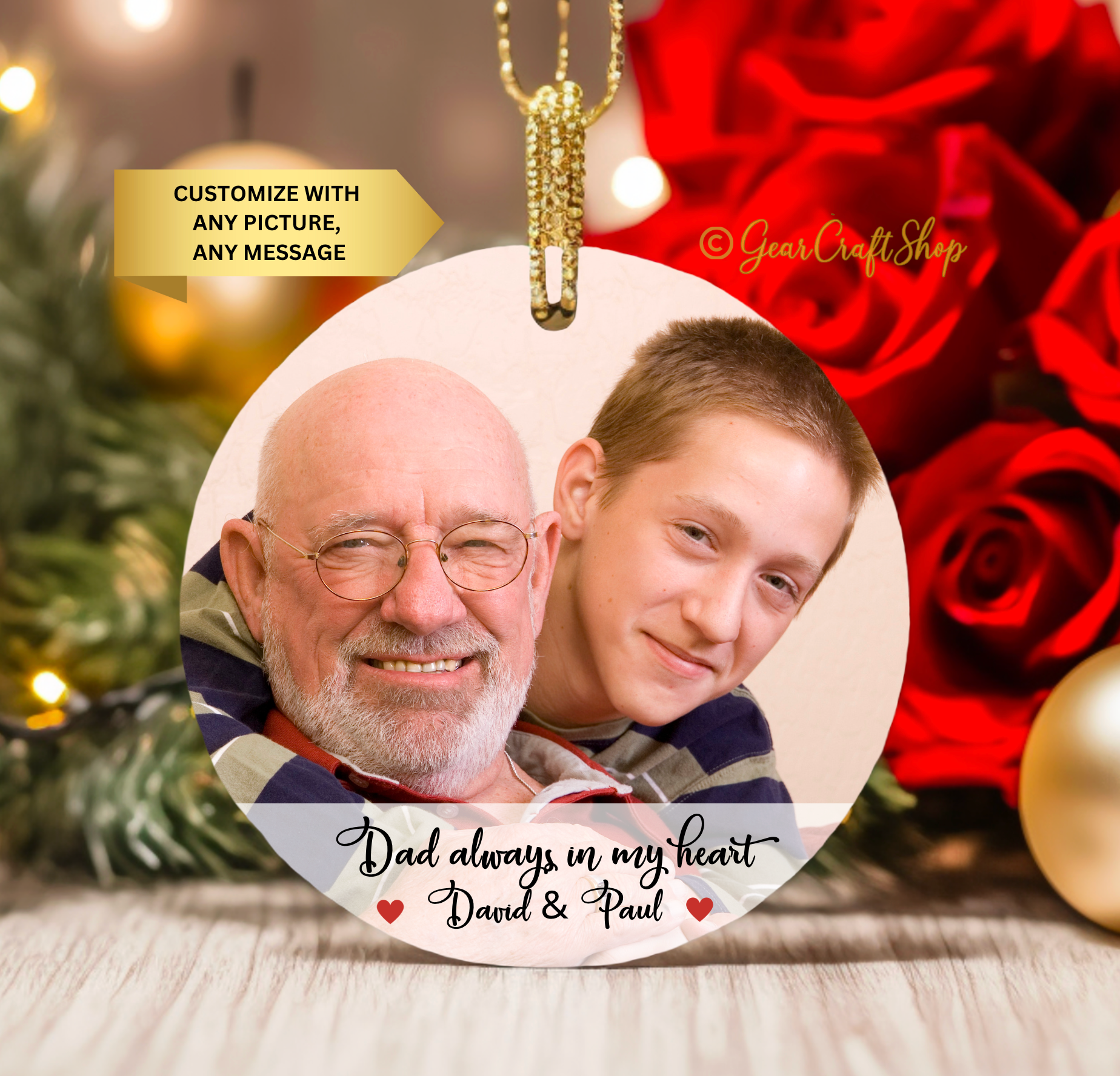 Photo Christmas Ornament w/ Any Picture - Any Text - Custom, Gift friends