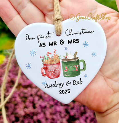 Custom heart Christmas Ornament - Personalized Mr & Mrs & Text