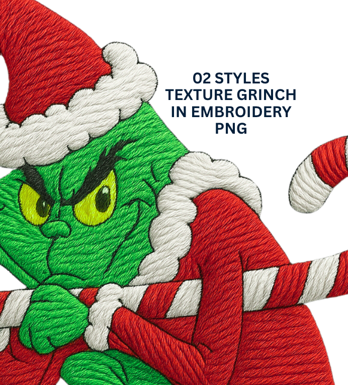 embroidered Cozy Sneaky Grinch - Set Clipart | 02 PNG Files