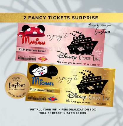 2 Printable Fancy  VIP  DisneyCruise Ticket, Custom Cruise Ship Boarding Pass