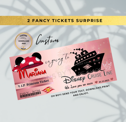 2 Printable Fancy  VIP  DisneyCruise Ticket, Custom Cruise Ship Boarding Pass