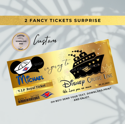2 Printable Fancy  VIP  DisneyCruise Ticket, Custom Cruise Ship Boarding Pass