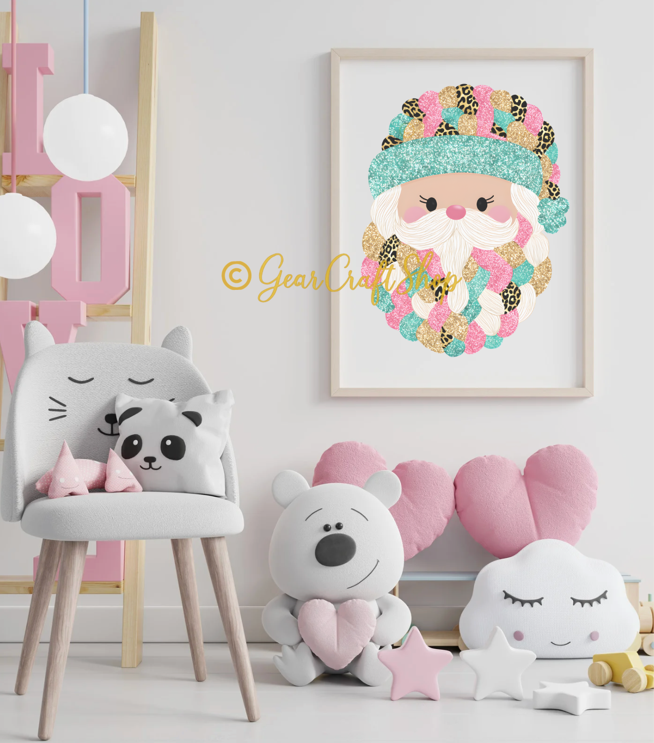 Adorable Santa soft colors with gold - Christmas Clipart | Set of 04 - PNG Files