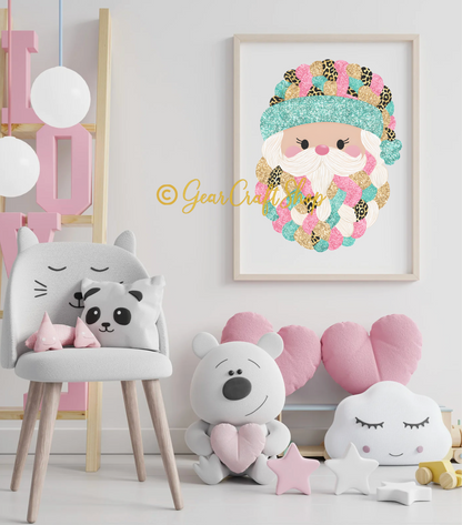 Adorable Santa soft colors with gold - Christmas Clipart | Set of 04 - PNG Files