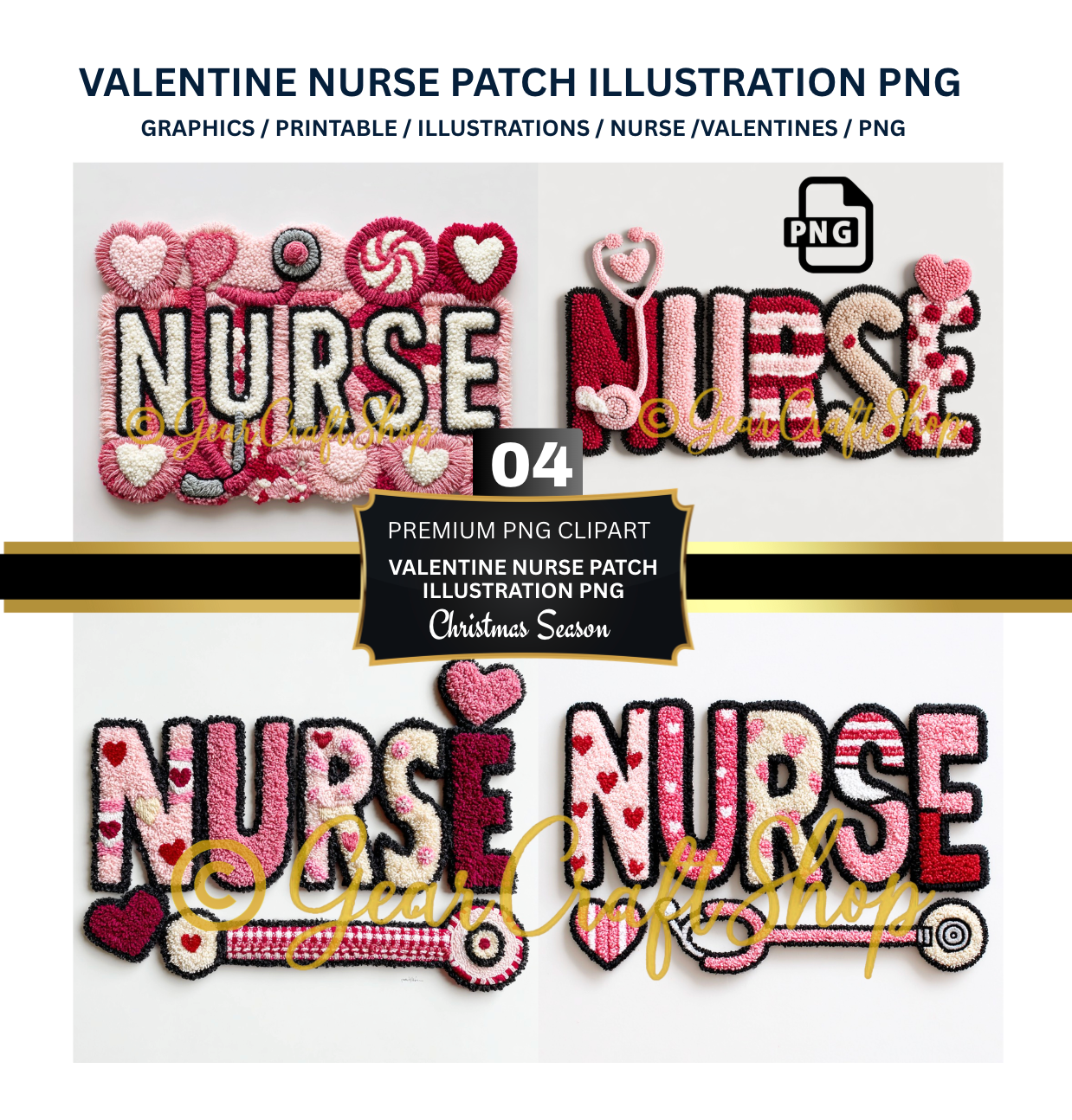 Valentine Nurse patch illustration PNG - Saint Valentine's Clipart | Set of 04 - PNG Files