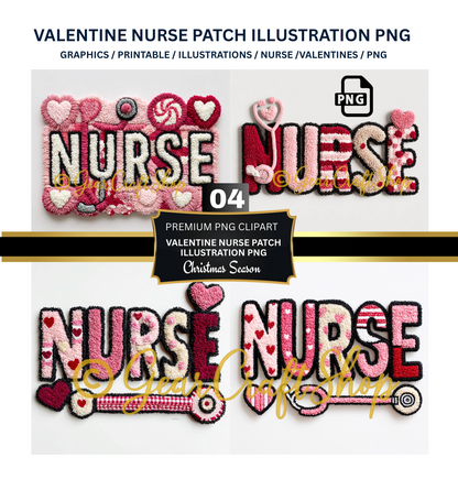 Valentine Nurse patch illustration PNG - Saint Valentine's Clipart | Set of 04 - PNG Files