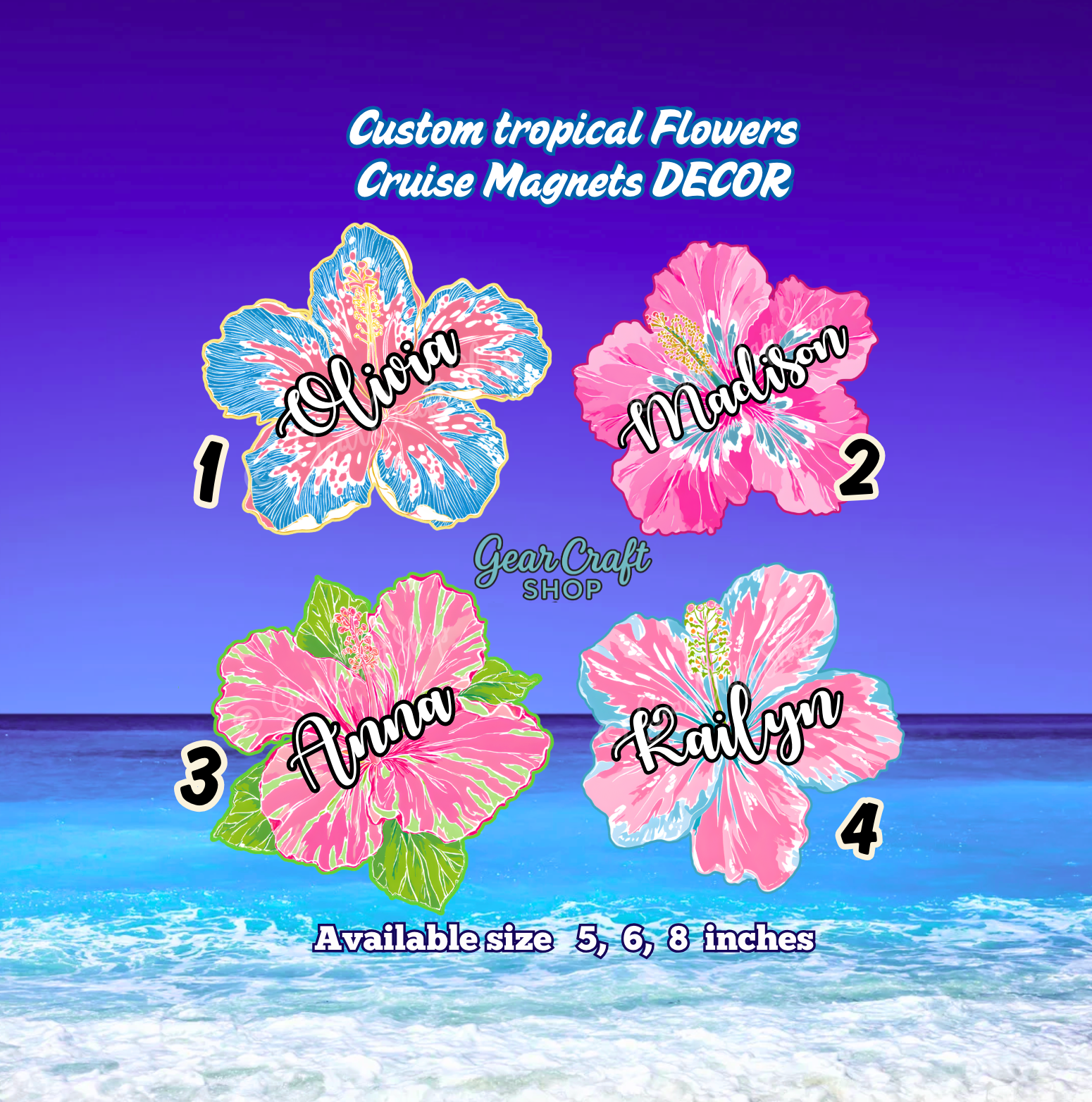 Tropical Hawaiian Flowers Personalized - Cruise Door Magnets