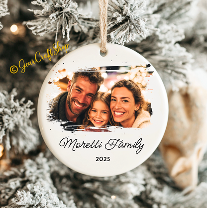 Personalized Family Photo Ornament 2025 - Custom Ceramic Christmas Keepsake