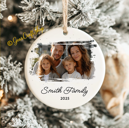 Personalized Family Photo Ornament 2025 - Custom Ceramic Christmas Keepsake
