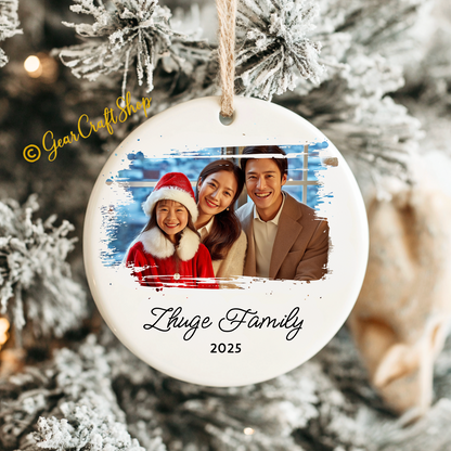 Personalized Family Photo Ornament 2025 - Custom Ceramic Christmas Keepsake