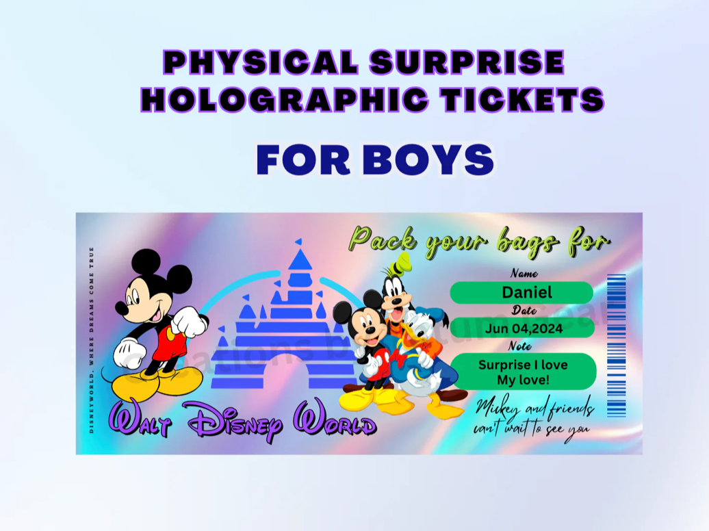 Premium Holographic Surprise Ticket – Custom Trip Reveal for Kids