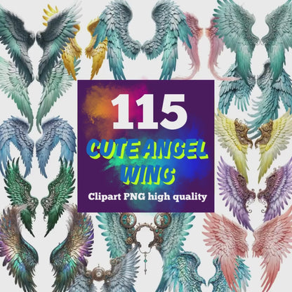 115 Angel Wings Cliparts, Angel Wings PNG, Bundle,  Comercial Use - 300dpi