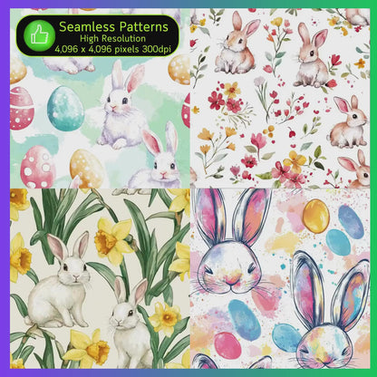 100 Watercolor Easter & Spring Patterns – Bunny & Floral Digital Paper Bundle (300 DPI)