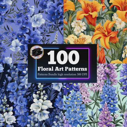 100 Floral Digital Papers – Seamless Pattern Bundle (300 DPI, High-Res JPG)
