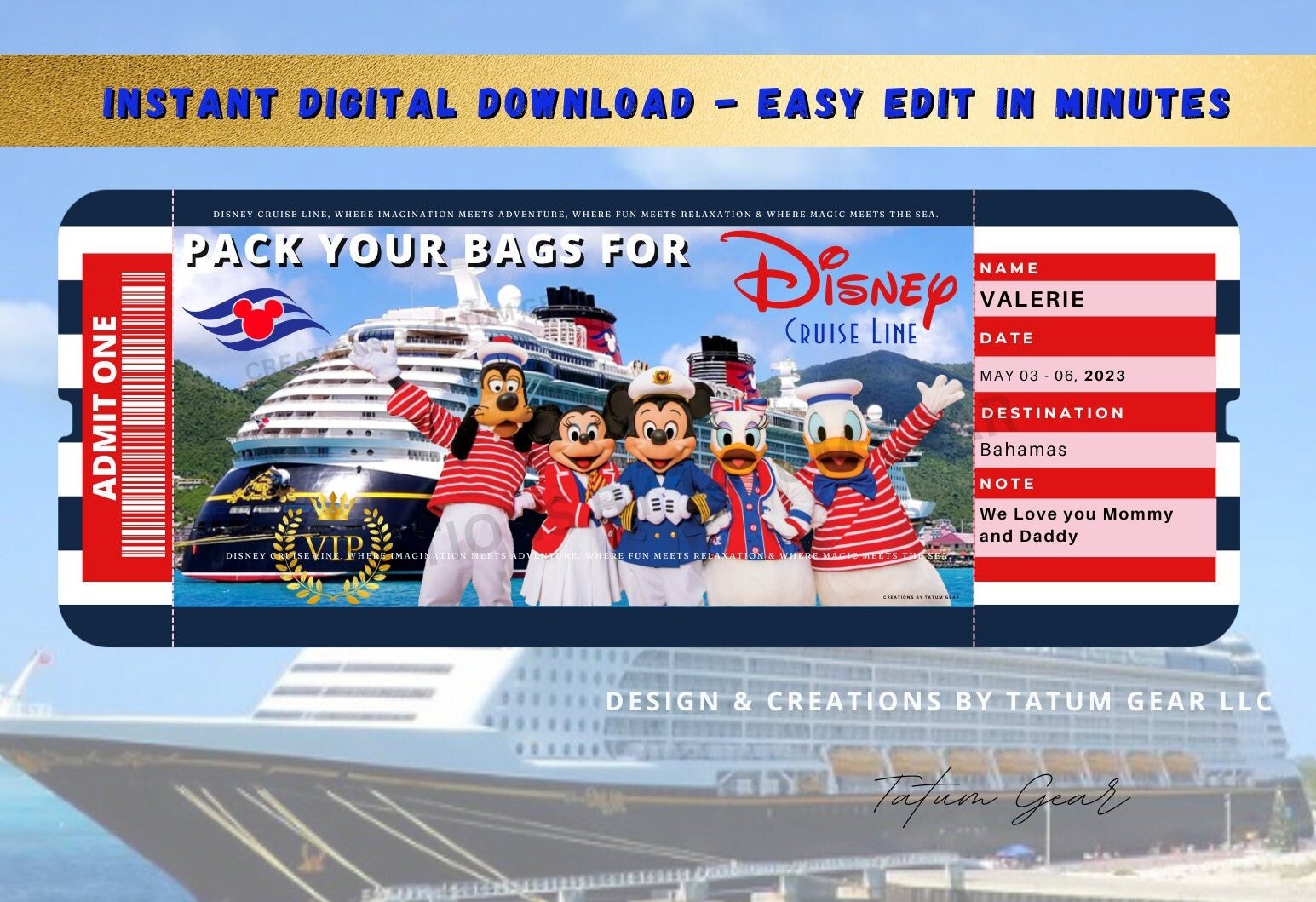 2 Printable Disney Cruise Tickets – Easy Home Edit - Instant Download