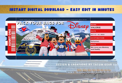 2 Printable Disney Cruise Tickets – Easy Home Edit - Instant Download