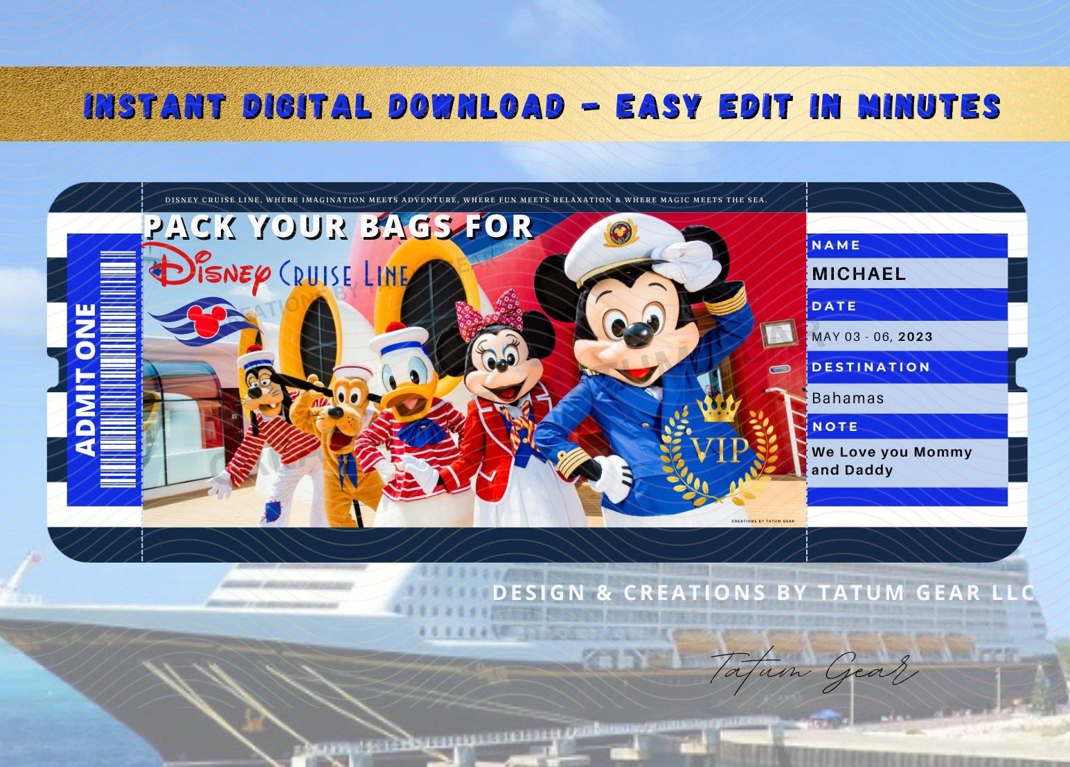 2 Printable Disney Cruise Tickets – Easy Home Edit - Instant Download