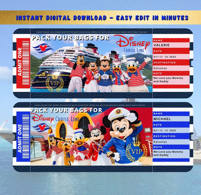2 Printable Disney Cruise Tickets – Easy Home Edit - Instant Download