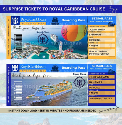 Royal Caribbean Cruise Printable Tickets Boarding Pass - Surprise Trip Ticket in munites