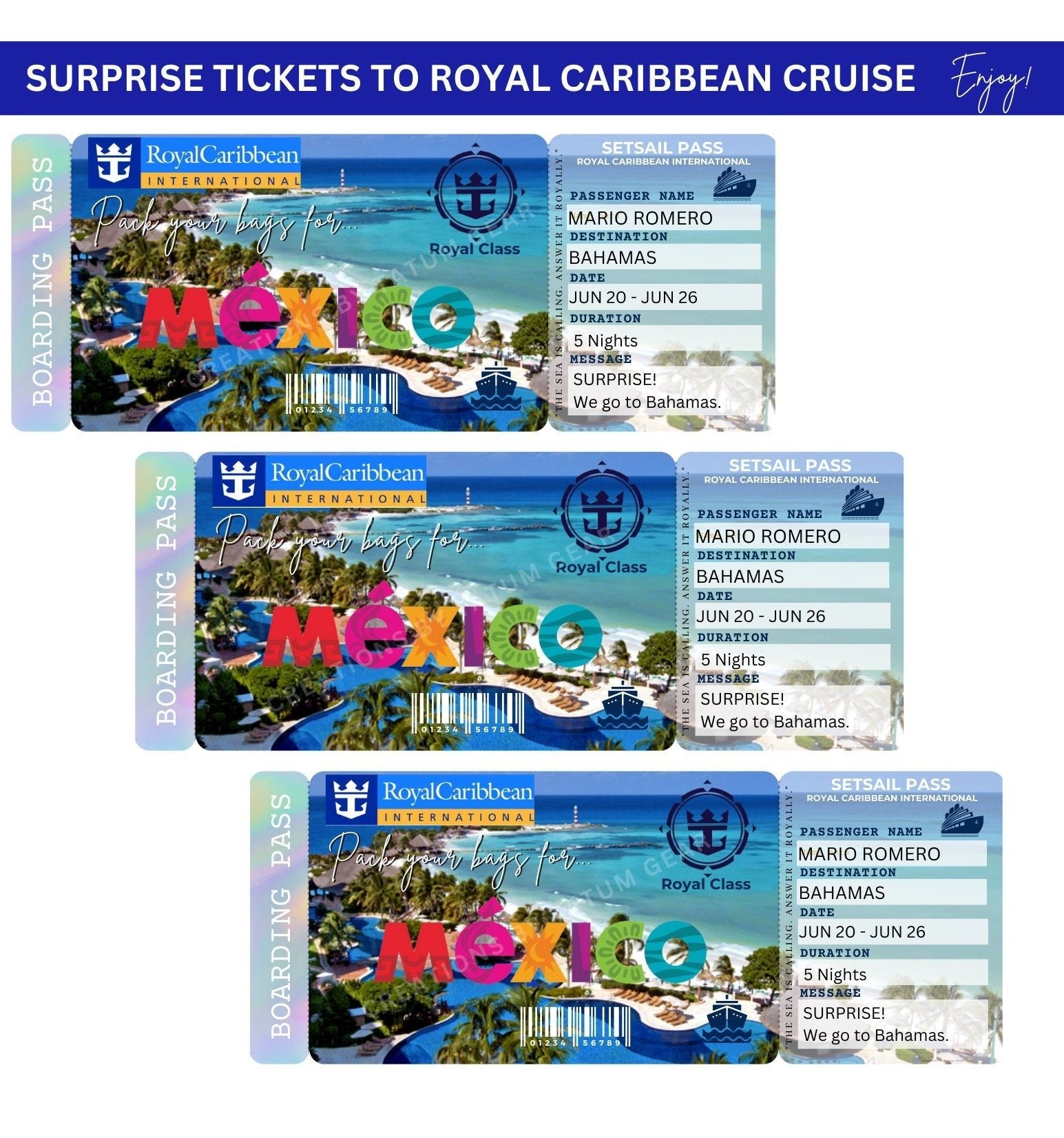 Royal Caribbean Cruise Printable Ticket Boarding Pass -  Trip to MEXICO