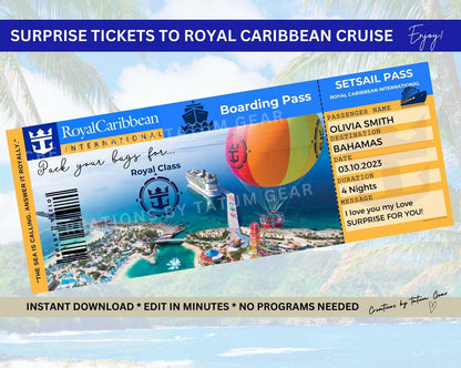 Royal Caribbean Cruise Printable Tickets Boarding Pass - Surprise Trip Ticket in munites