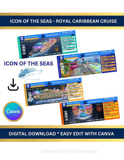 4 Royal Caribbean Cruise Printable Tickets Boarding Pass  ICON of the SEAS